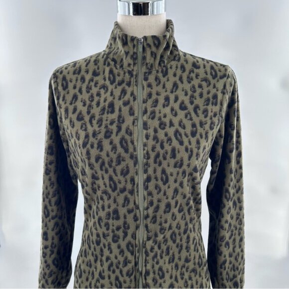 Old Navy Active Leopard Print Full Zip Jacket Green Black Medium - Picture 2 of 8